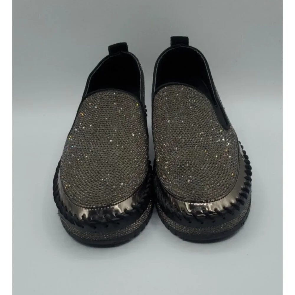 MUGUAN COMPANY 1997 Black Silver Jeweled Slip On Flats Size 250 = 8,5 US